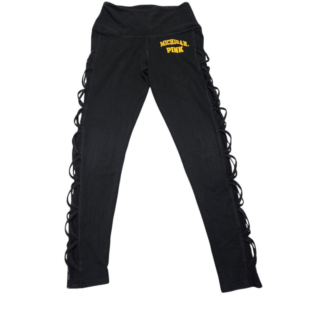 Victoria's Secret Pink Leggings Michigan Wolverines Womens X-Small Lace Up Sides